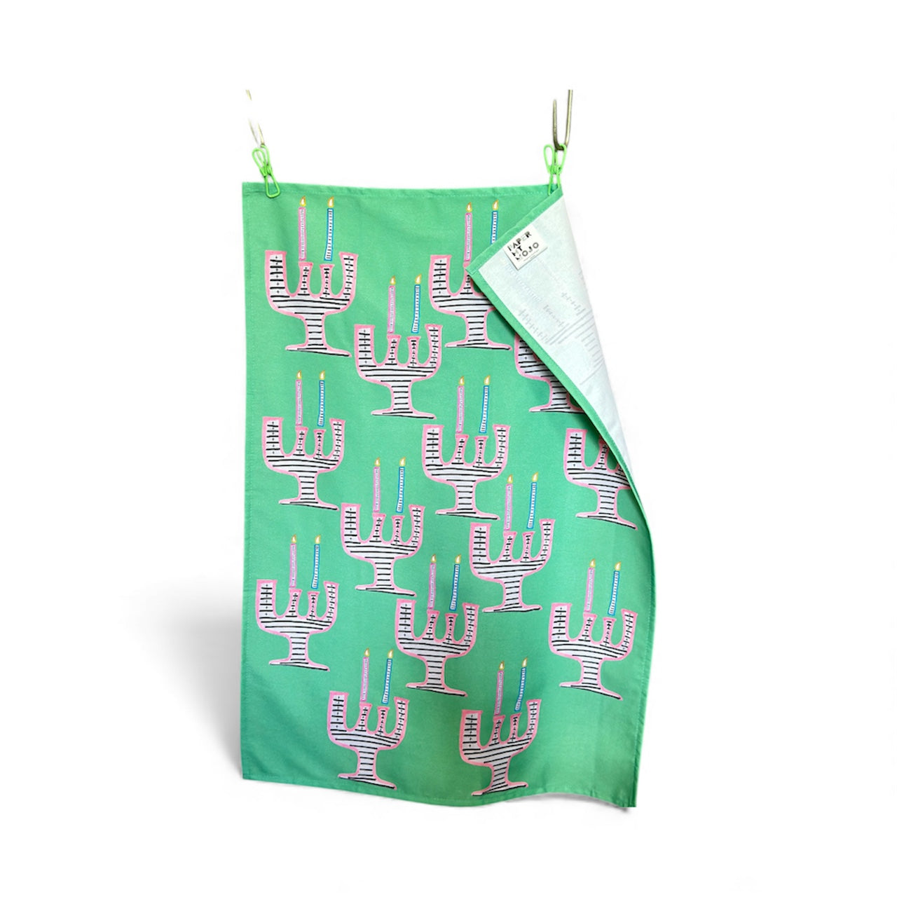 Green candlestick teatowel