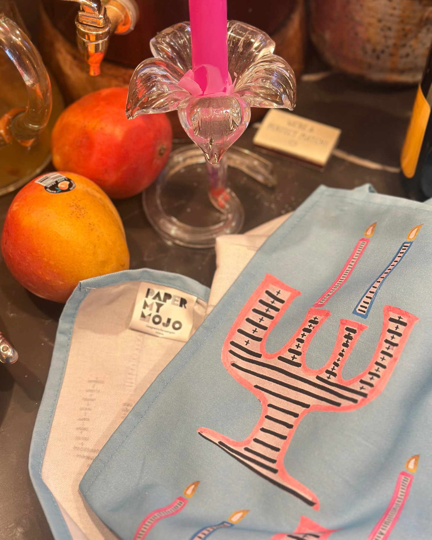 Teal Candelabra Tea Towel