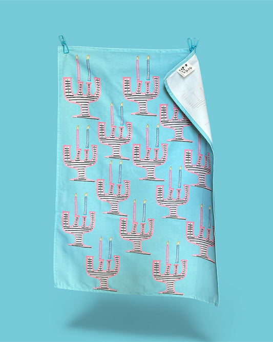 Teal Candelabra Tea Towel
